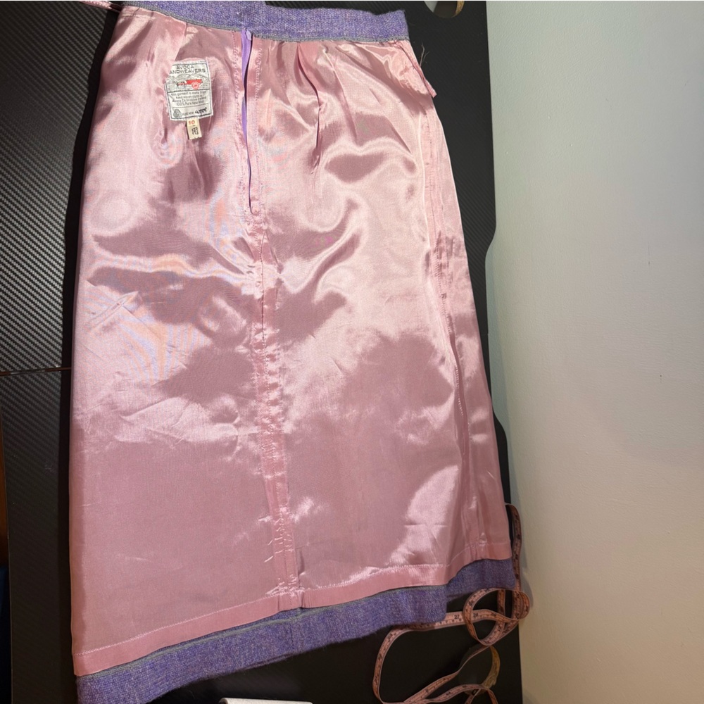 Vintage Avoca Handweavers Ireland Purple Wool  Skirt Pink Satin Lined Sz S - Picture 10 of 11